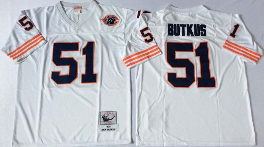 Men NFL Chicago Bears #51 Butkus white Mitchell Ness jerseys->chicago bears->NFL Jersey